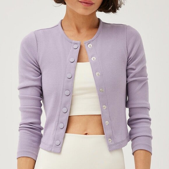 Outdoor Voices CozyRib Comfy Cropped Cardigan Purple Size S NWT - Picture 2 of 7